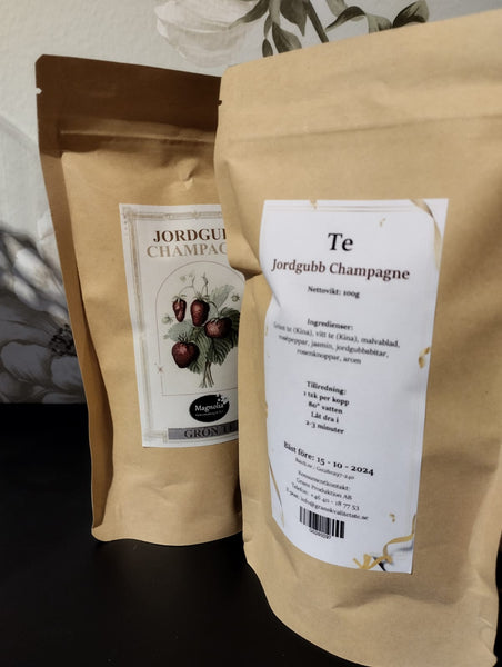Tepåsar "Jordgubb & Champagne" smaksatt te - 100 g - Grön Te