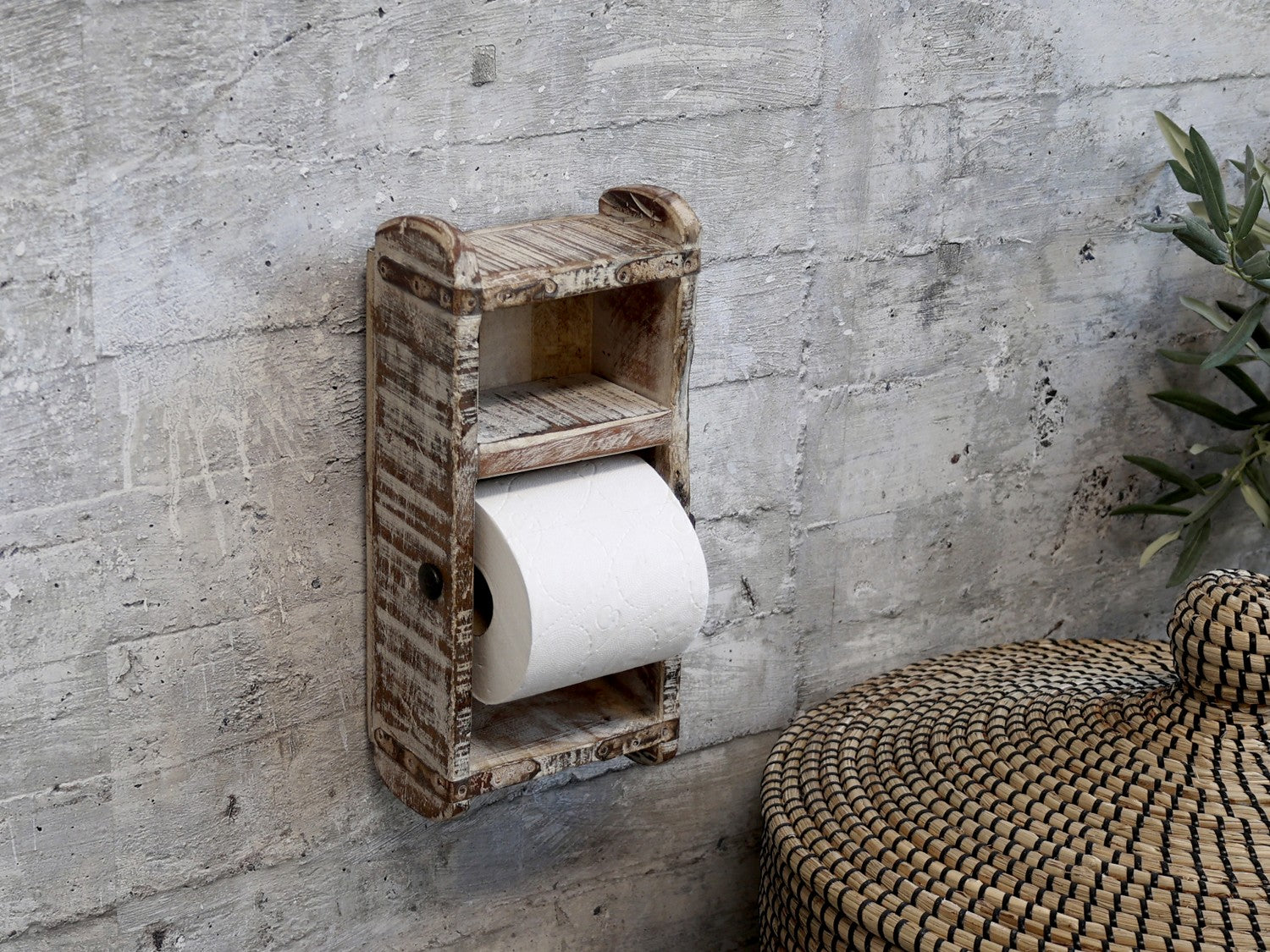 Toalettpappershållare Murstensform - Antik Vit - Shabby Chic